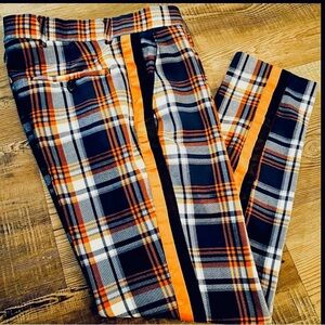 Boohoo MAN orange blue white tartan slim fit  2 side stripes mens pants 30
